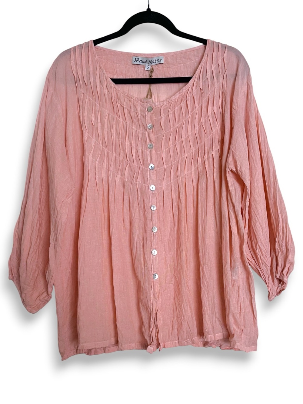 NWT Sundance JP & Mattie Crinkle Cotton Pintucked Balloon Sleeve Blouse Top S